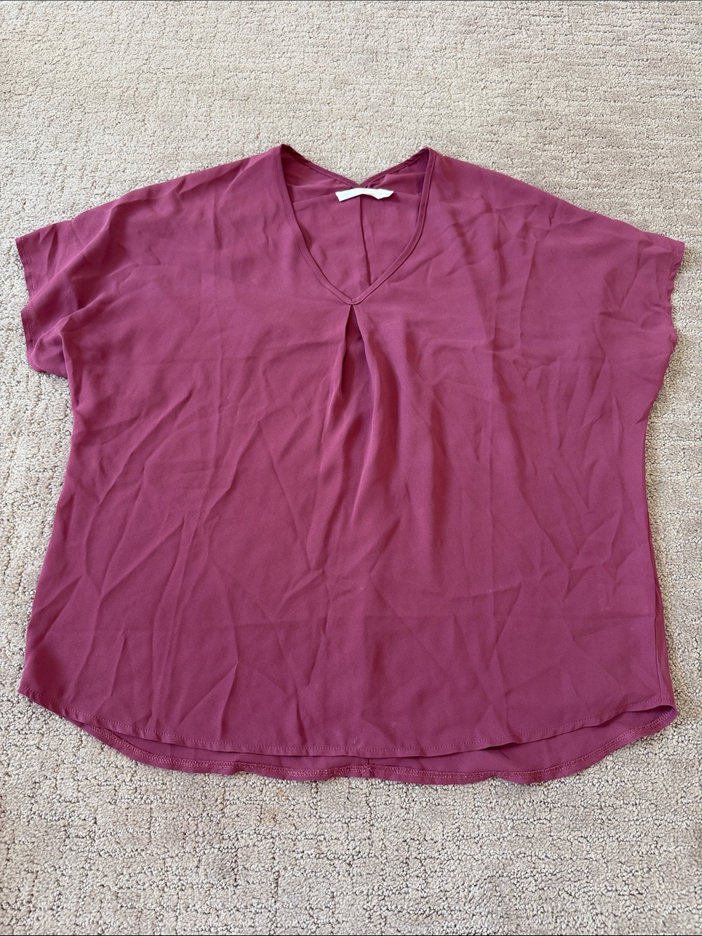 Lush Mauve V-Neck Pleat Cap Sleeve Blouse